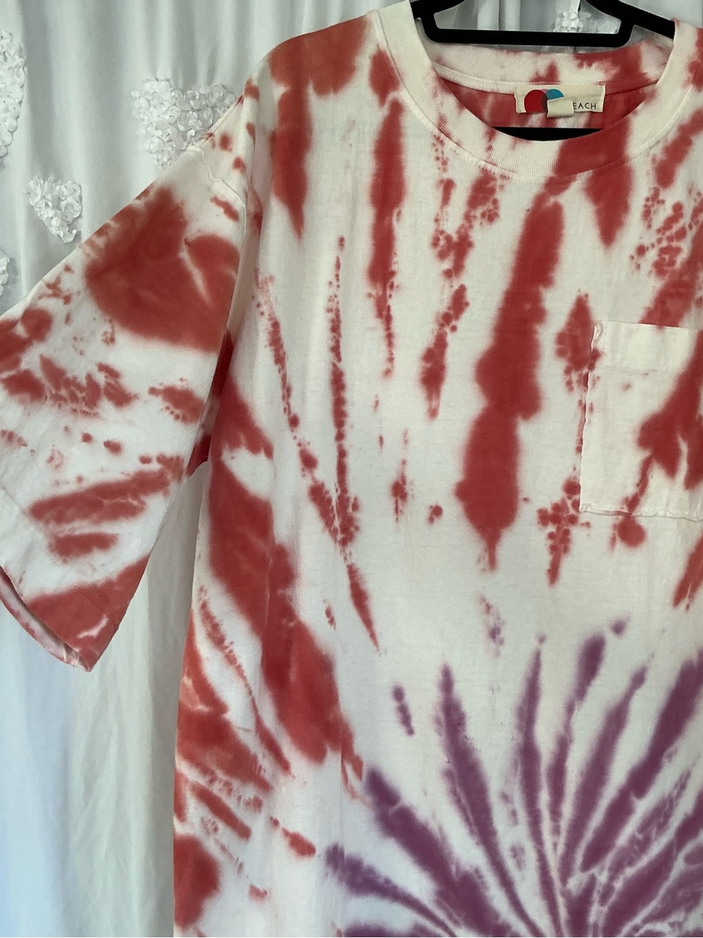 Free People Beach Camilla Tie-Dye Short Sleeve Shirt Dress in Red and Purple - Picture 6 of 11